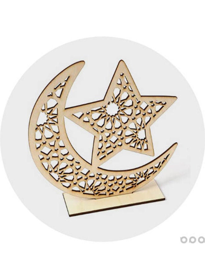 Wooden Moon And Star Table Ornament Beige