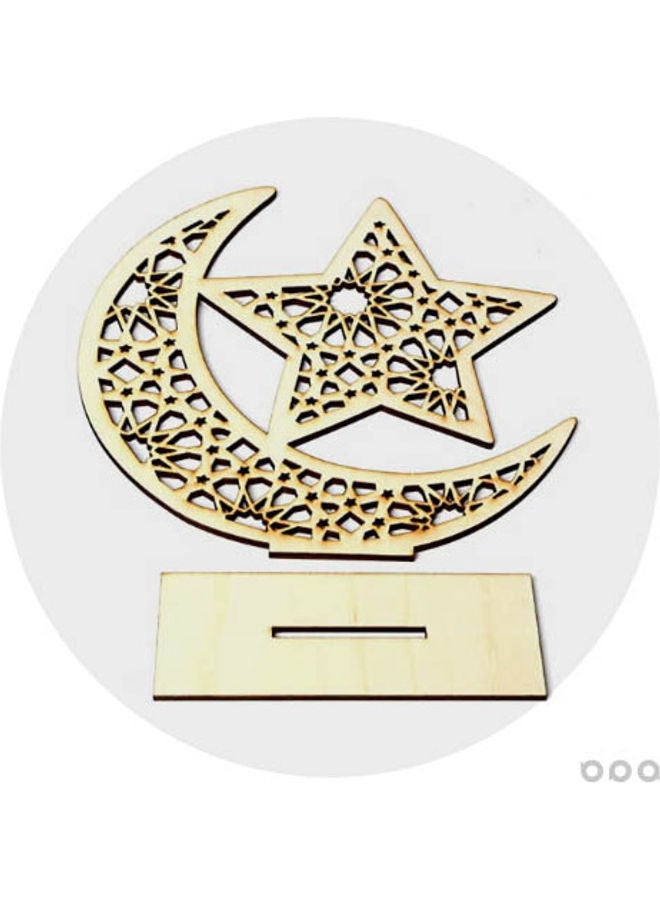 Wooden Moon And Star Table Ornament Beige