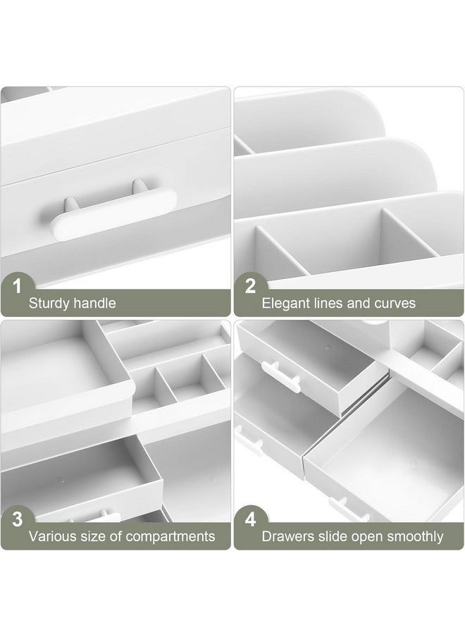 Makeup Organiser Cosmetic Storage Box, Make Up Organizer Dressing Table Plastic Cosmetics Holder With Drawer (White)
