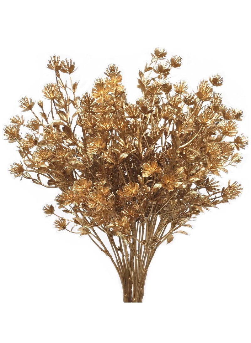 4 Pack Gold Fake Plants, Artificial Flowers Decoration for Golden Leaves Grass Plastic Faux DIY Crafts Indoor Outdoor Home Garden Party Room Bedroom Wedding Table Centerpiece Decor