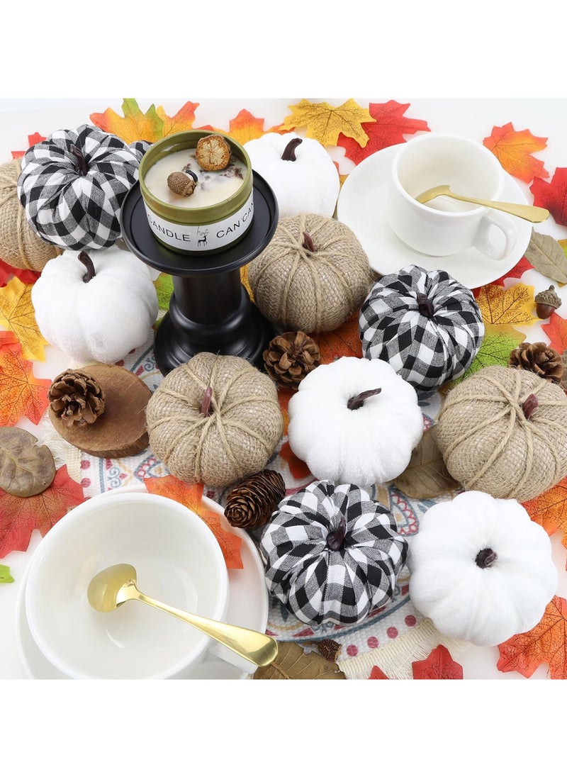 12 Pcs Pumpkins Fake Harvest Velvet Pumpkin White Black Small Faux Fabric Foam Pumpkin for Fall Decor Wedding Thanksgiving Halloween Home Farmhouse Decoration