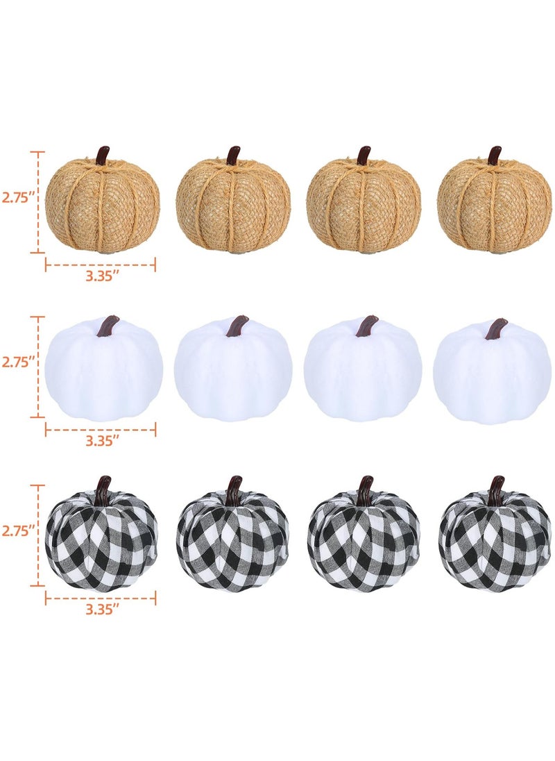 12 Pcs Pumpkins Fake Harvest Velvet Pumpkin White Black Small Faux Fabric Foam Pumpkin for Fall Decor Wedding Thanksgiving Halloween Home Farmhouse Decoration