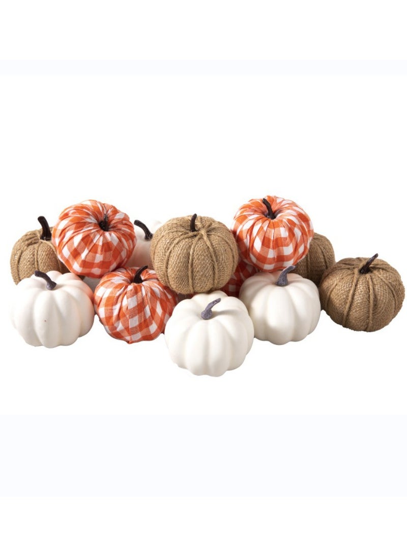 12 Pcs Pumpkins Fake Harvest Velvet Pumpkin White Black Small Faux Fabric Foam Pumpkin for Fall Decor Wedding Thanksgiving Halloween Home Farmhouse Decoration