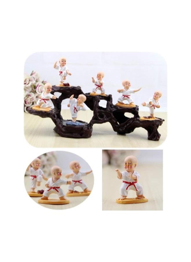 Resin Monk Figure Chinese Kung Fu Monk Statue Car Dashboard Home Office Shelf Desktop Ornament Decoration 6 Pcs