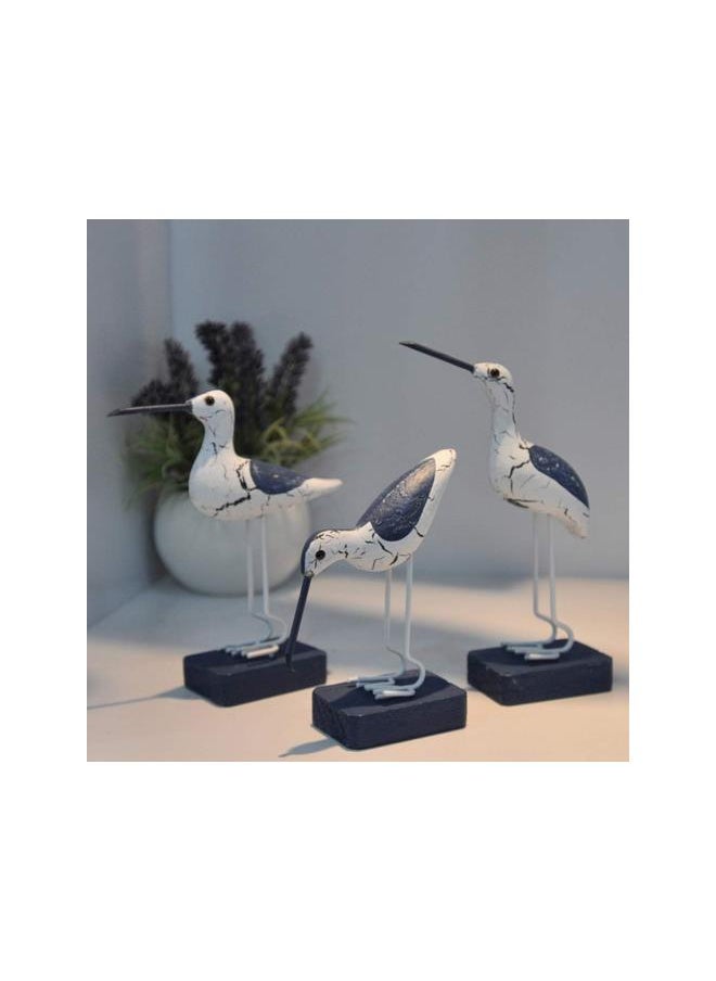 3pcs Wooden Seagull Figurine Nautical Decorations Ornaments Mediterranean Style Coastal Beach Room Garden Decoration for Bedroom Living Room