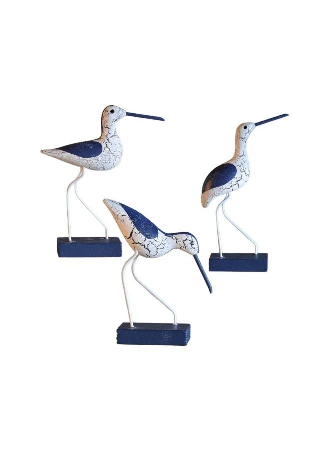 3pcs Wooden Seagull Figurine Nautical Decorations Ornaments Mediterranean Style Coastal Beach Room Garden Decoration for Bedroom Living Room