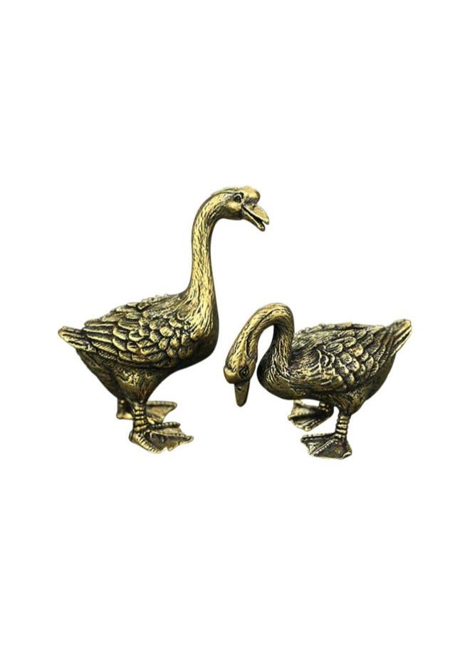 1 Pair Miniature Goose Figurine Retro Copper Goose Tea Pet Statue Collectible Chinese Kung Fu Tea Animal Model Ornament for Tea Tray Display Desktop Decor