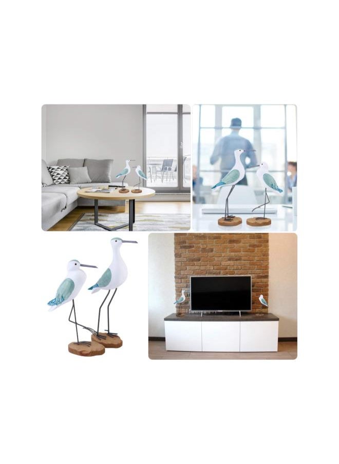2pcs Wooden Seagull Figurines Nautical Decorations Rustic Vintage Sea Bird Sculpture Desktop Ornaments Mediterranean Coastal Beach Home Art Birthday Green