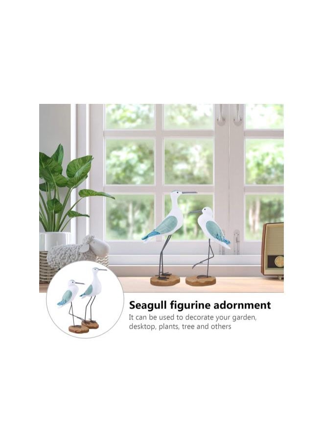 2pcs Wooden Seagull Figurines Nautical Decorations Rustic Vintage Sea Bird Sculpture Desktop Ornaments Mediterranean Coastal Beach Home Art Birthday Green