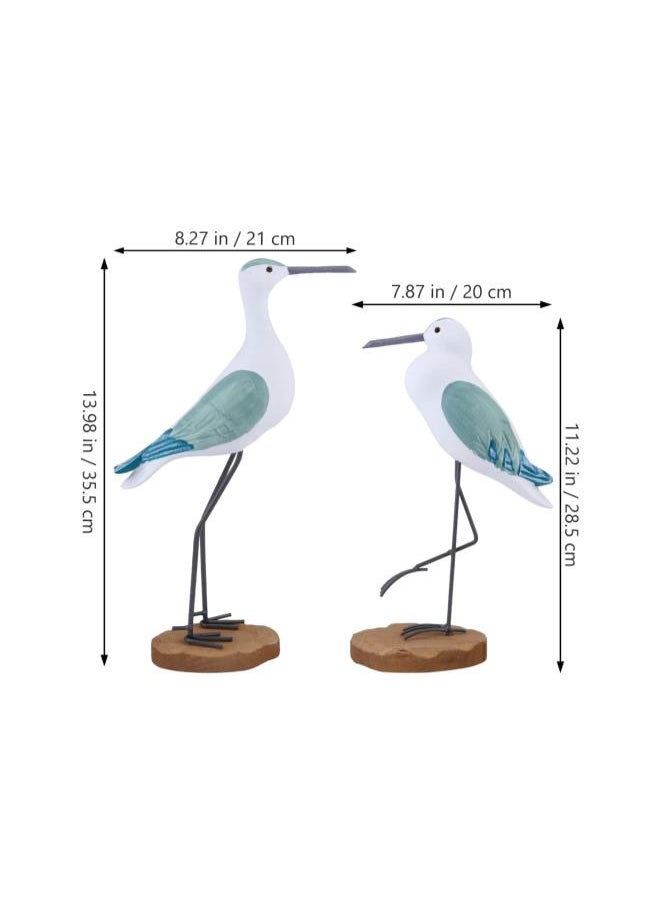 2pcs Wooden Seagull Figurines Nautical Decorations Rustic Vintage Sea Bird Sculpture Desktop Ornaments Mediterranean Coastal Beach Home Art Birthday Green