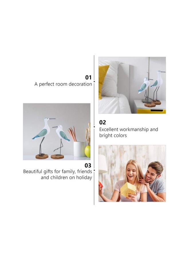 2pcs Wooden Seagull Figurines Nautical Decorations Rustic Vintage Sea Bird Sculpture Desktop Ornaments Mediterranean Coastal Beach Home Art Birthday Green