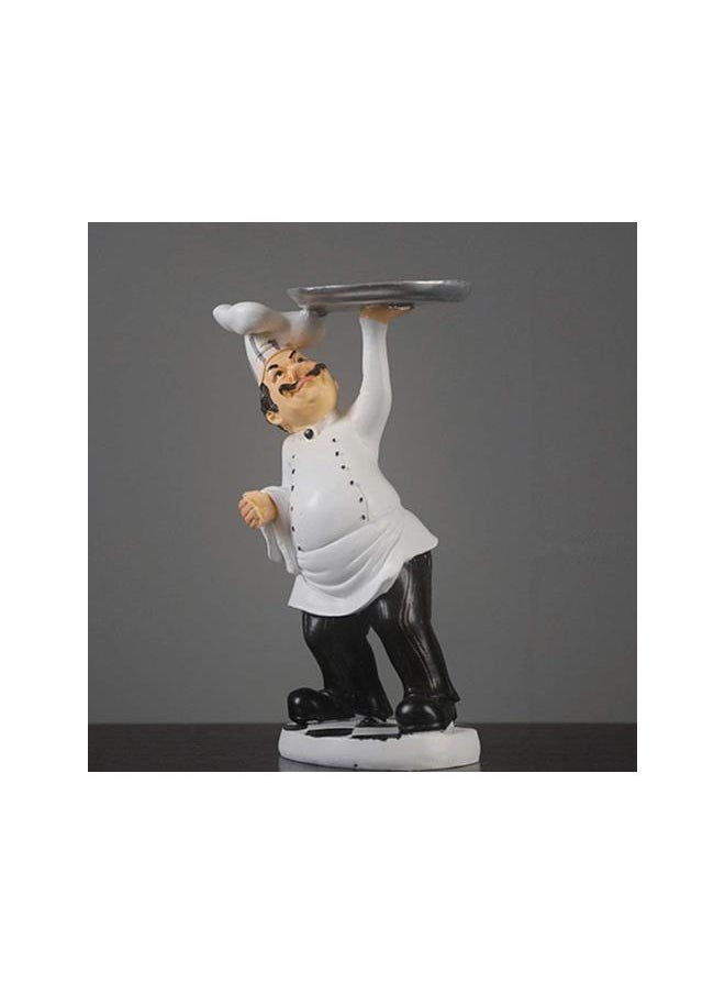 Chef Figurines Chef Statue for Kitchen Counter Top Restaurant Cafe Resin Desktop Decorative Ornaments Christmas Centerpiece Bakery Crafts Holding Tray White