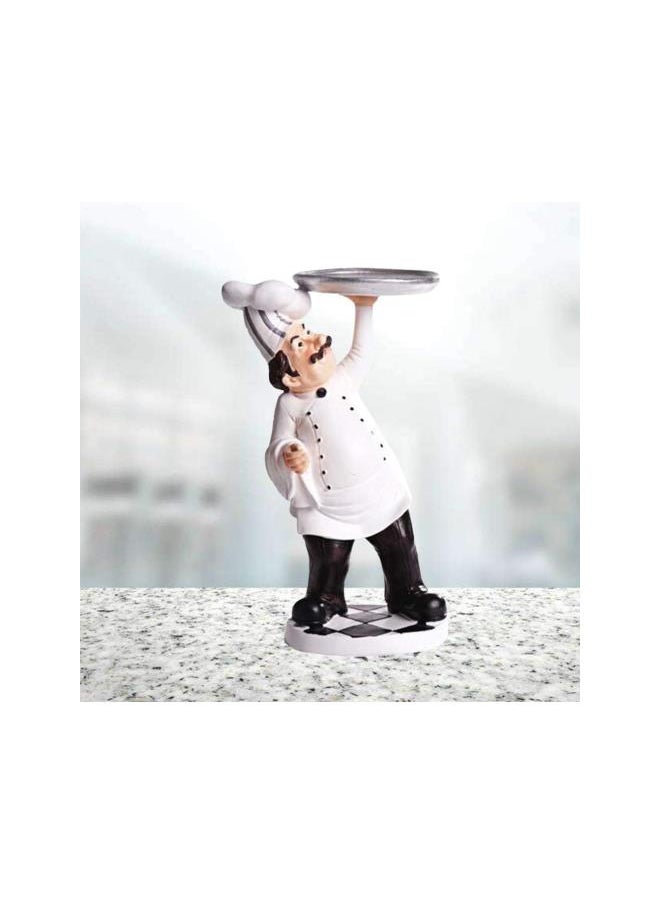 Chef Figurines Chef Statue for Kitchen Counter Top Restaurant Cafe Resin Desktop Decorative Ornaments Christmas Centerpiece Bakery Crafts Holding Tray White