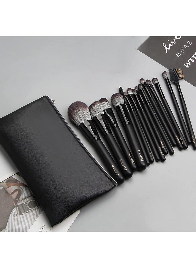 Makeup Brush Set Premium Synthetic Foundation Face Blending Concealers Brush Set Make Up Brushes With Bag 15 Pcs (Black)