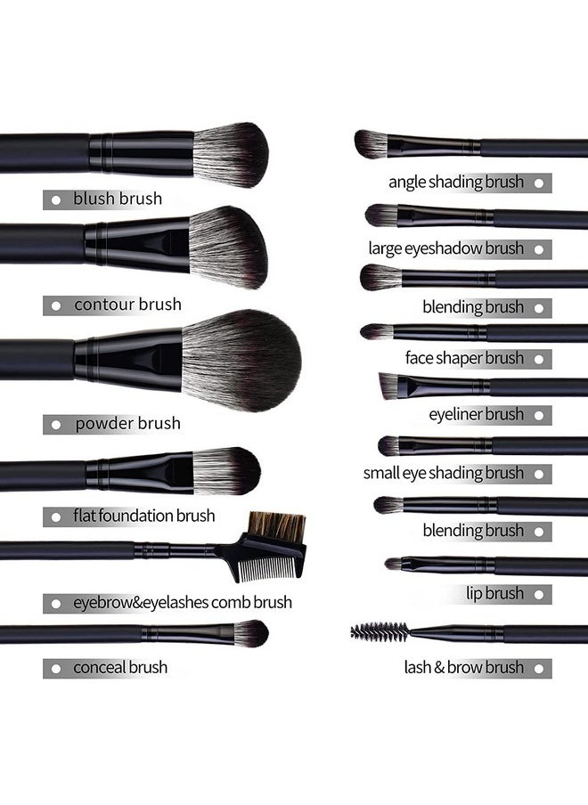 Makeup Brush Set Premium Synthetic Foundation Face Blending Concealers Brush Set Make Up Brushes With Bag 15 Pcs (Black)