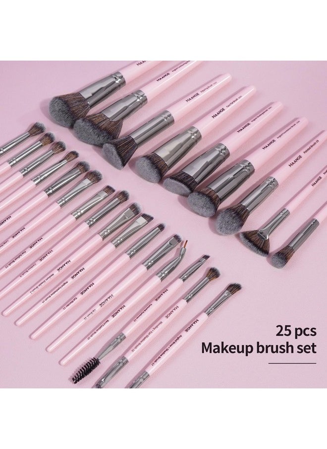 25Pcs Makeup Brush Set Premium Synthetic Concealer Blush Foundation Eyeshadow Brush Professional Make Up Brushes With Gift Box(Pink)