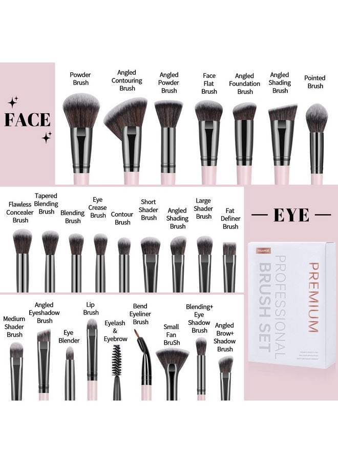 25Pcs Makeup Brush Set Premium Synthetic Concealer Blush Foundation Eyeshadow Brush Professional Make Up Brushes With Gift Box(Pink)