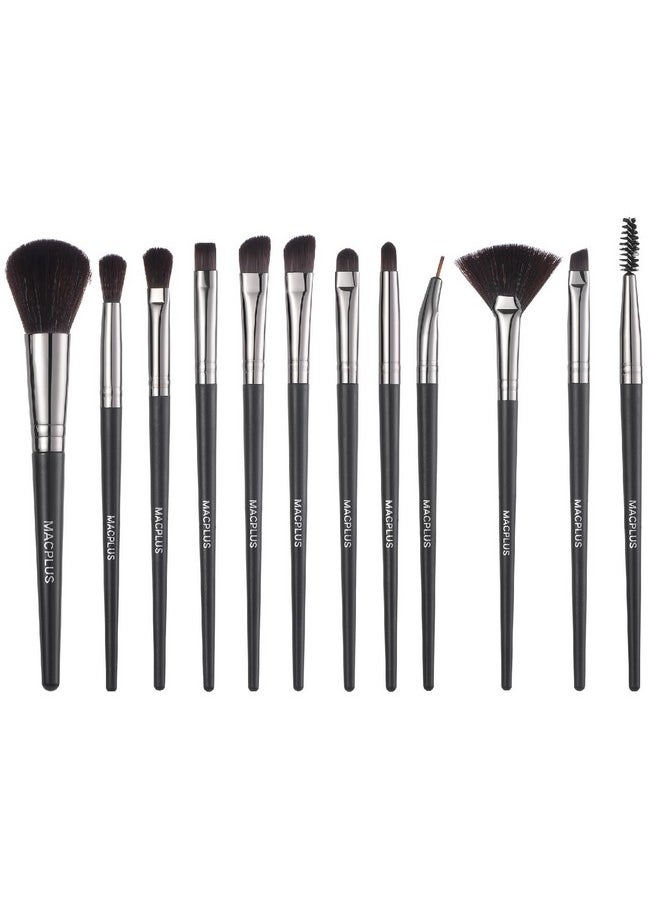 Premium Soft Makeup Brush Set For Eye Shadow Powder Eyebrow Brush Concealer Brush,Black,12Pcs