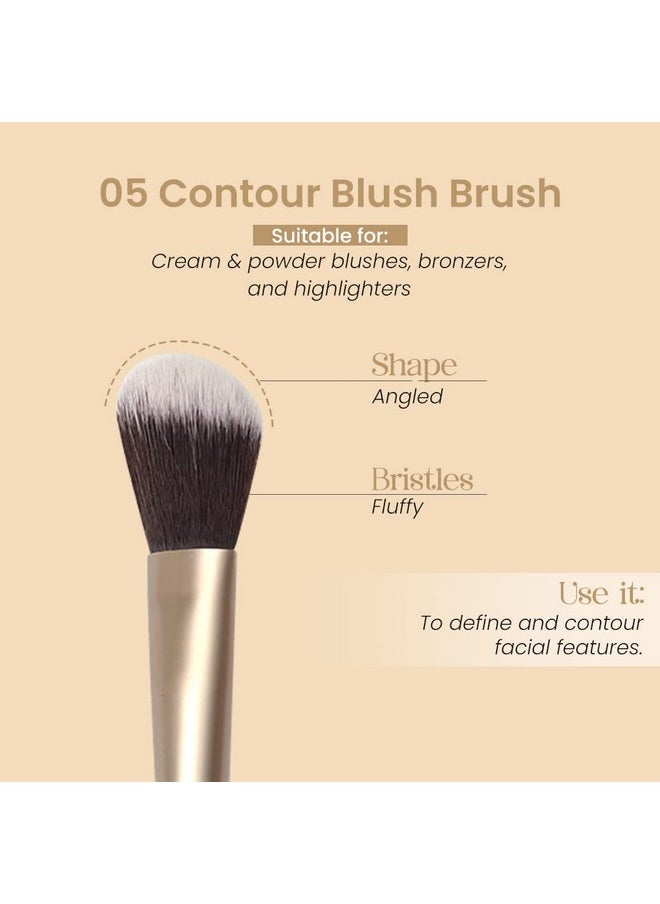 Contour Brush 05, Cream & Powder Blushes, Bronzers, And Highlighter, Precision Face & Cheeks Makeup Brush | Fluffy Angled Vegan Bristles