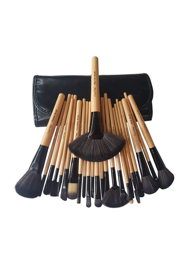 24 Piece Makeup Brush Set With Storage Pouch - Bamboo