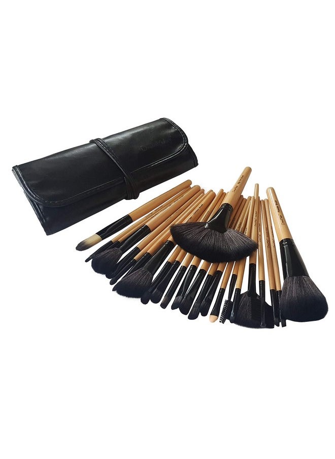 24 Piece Makeup Brush Set With Storage Pouch - Bamboo