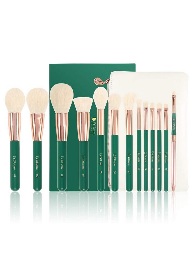 Makeup Brush Set Green 13Pcs Makeup Brushes With Case Premium Synthetic Kabuki Foundation Blending Face Powder Mineral Eyeshadow Make Up Brushes Set With Bag