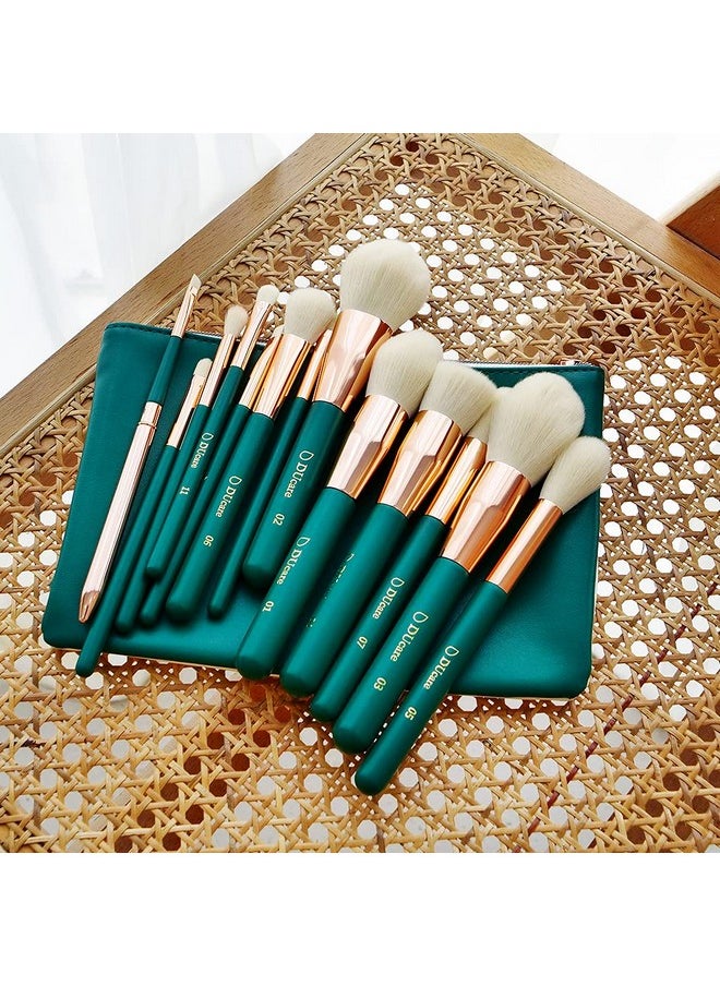 Makeup Brush Set Green 13Pcs Makeup Brushes With Case Premium Synthetic Kabuki Foundation Blending Face Powder Mineral Eyeshadow Make Up Brushes Set With Bag