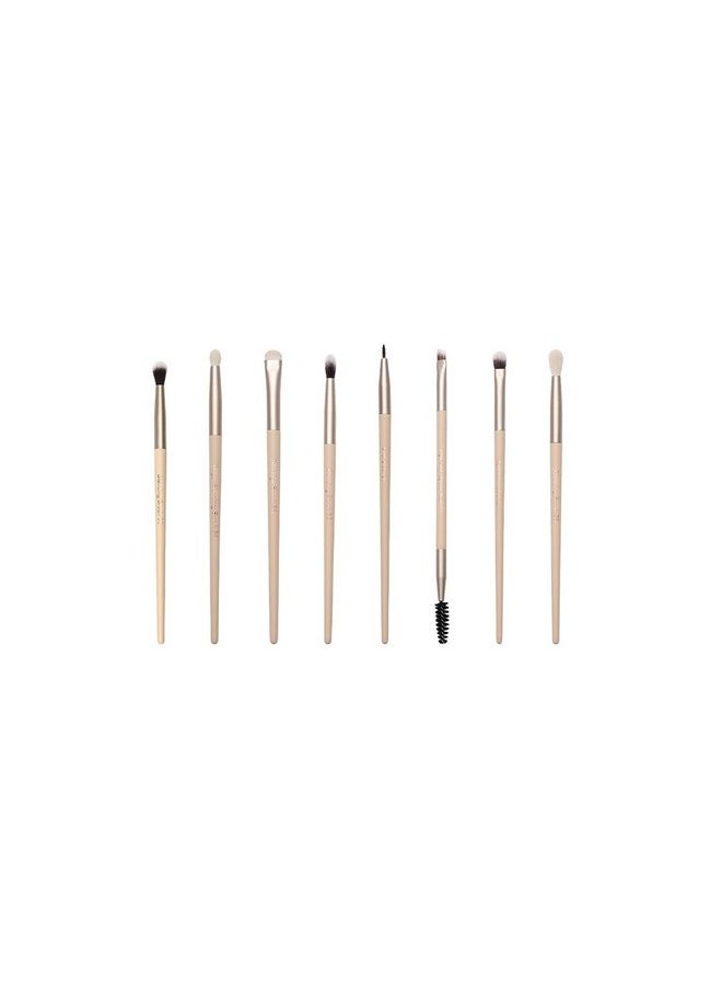 Eye Essential Makeup Brush Set, Includes Firm Blending, Eyeshadow, Eyeliner, Smudge, Large Crease, Pencil, Highlighter, Concealing, And Foundation Brushes With Sparkle Holder (Set Of 8)