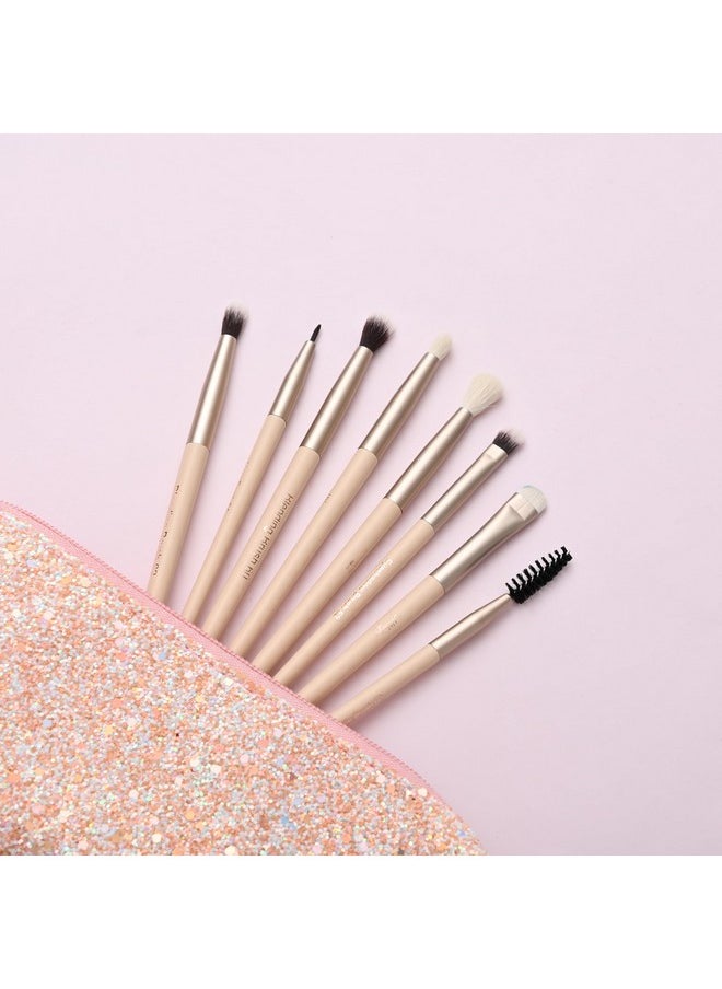 Eye Essential Makeup Brush Set, Includes Firm Blending, Eyeshadow, Eyeliner, Smudge, Large Crease, Pencil, Highlighter, Concealing, And Foundation Brushes With Sparkle Holder (Set Of 8)