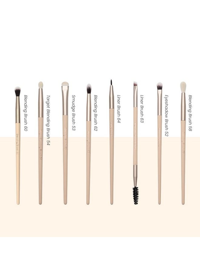 Eye Essential Makeup Brush Set, Includes Firm Blending, Eyeshadow, Eyeliner, Smudge, Large Crease, Pencil, Highlighter, Concealing, And Foundation Brushes With Sparkle Holder (Set Of 8)