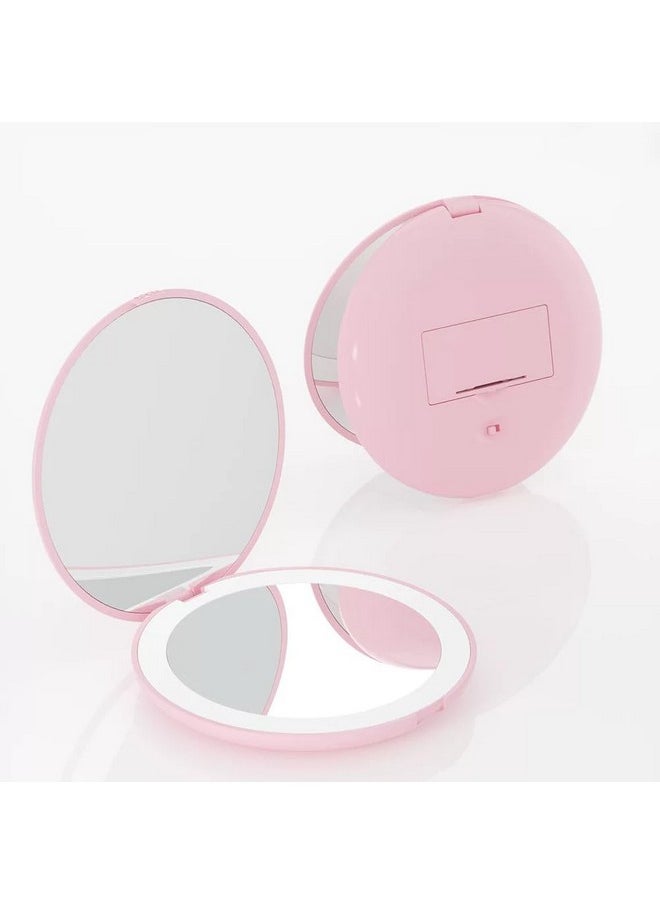 - Mirror For Makeup - Magnifying Compact Hand Mirror For Women, Girls With 2X 1X Zoom - Folding Pocket Double Sided Makeup Mirror For Purse (Round With Led Light - Pink)