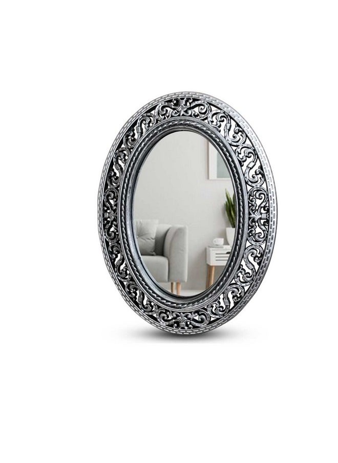 Silver Metal Table Top Mirrors Oval Shape Hanheld Mirror For Makeup (Size - 8.5 X 6.5 Inchs)