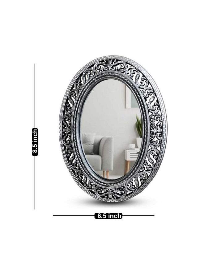 Silver Metal Table Top Mirrors Oval Shape Hanheld Mirror For Makeup (Size - 8.5 X 6.5 Inchs)