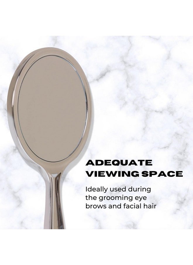 Professional Series Medium Round Shape Double Sided Magnifying Makeup Hand Mirror With Handle For Men & Women, Silver, 27 X 14.5 X 1 Cm