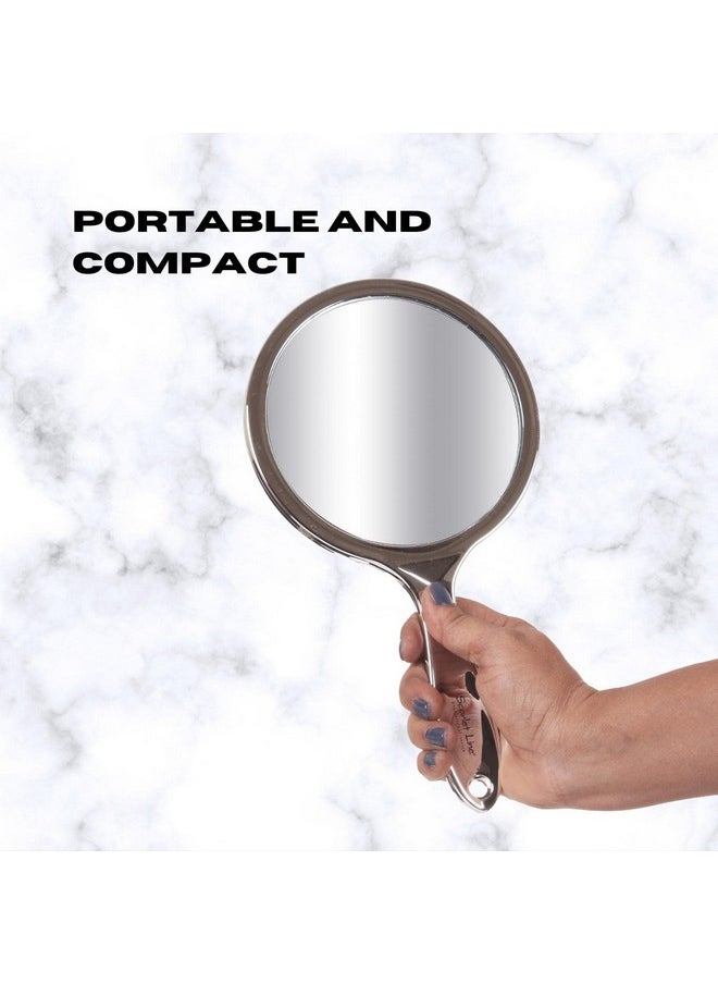 Professional Series Medium Round Shape Double Sided Magnifying Makeup Hand Mirror With Handle For Men & Women, Silver, 27 X 14.5 X 1 Cm