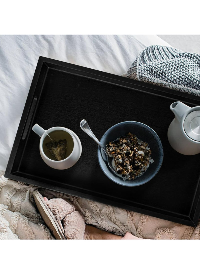 Wooden Serving Tray for Breakfast, Dinner,Drinks,Snacks,Serving Tray with Handles Great for Eating,Working and Storing,Serving Tray Used in Bedroom, Kitchen,Living Room and Bathroom (Black)