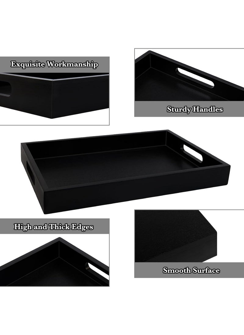 Wooden Serving Tray for Breakfast, Dinner,Drinks,Snacks,Serving Tray with Handles Great for Eating,Working and Storing,Serving Tray Used in Bedroom, Kitchen,Living Room and Bathroom (Black)