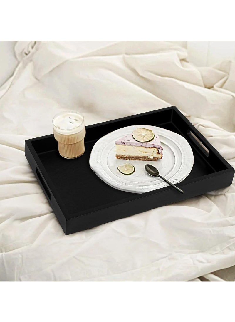 Wooden Serving Tray for Breakfast, Dinner,Drinks,Snacks,Serving Tray with Handles Great for Eating,Working and Storing,Serving Tray Used in Bedroom, Kitchen,Living Room and Bathroom (Black)