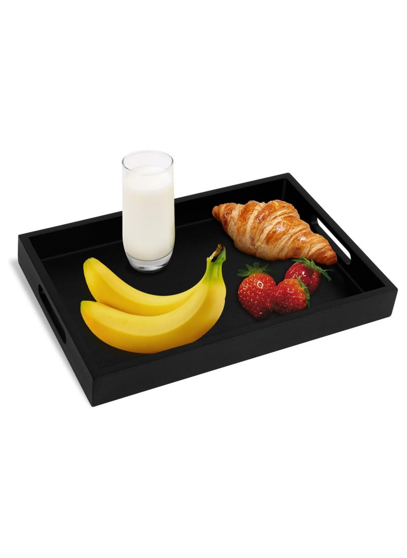 Wooden Serving Tray for Breakfast, Dinner,Drinks,Snacks,Serving Tray with Handles Great for Eating,Working and Storing,Serving Tray Used in Bedroom, Kitchen,Living Room and Bathroom (Black)