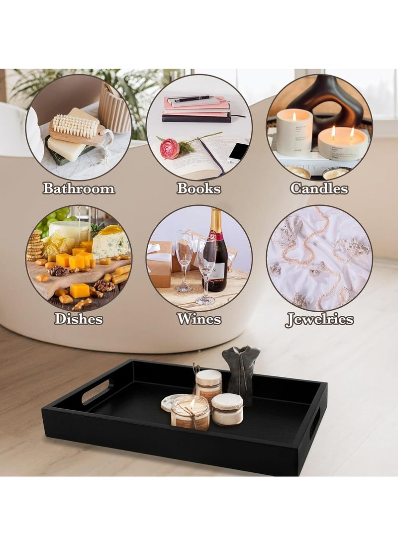 Wooden Serving Tray for Breakfast, Dinner,Drinks,Snacks,Serving Tray with Handles Great for Eating,Working and Storing,Serving Tray Used in Bedroom, Kitchen,Living Room and Bathroom (Black)