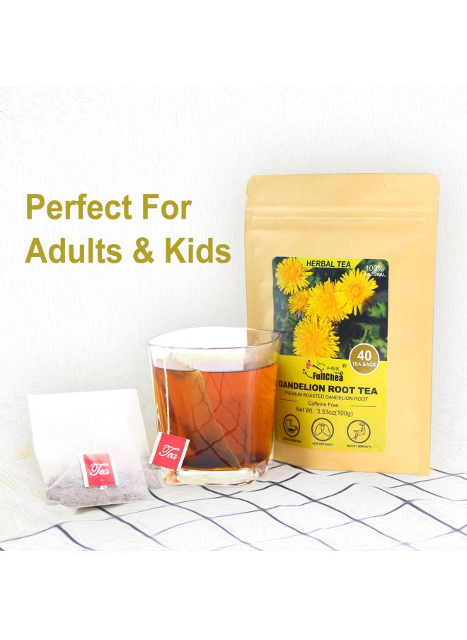 FullChea - Dandelion Root Tea Bags, 40 Teabags, 2.5g/bag - Premium Roasted Dandelion Root - Non-GMO - Caffeine-free - Detox Herbal Tea - Helps Improve Digestion & Immune System