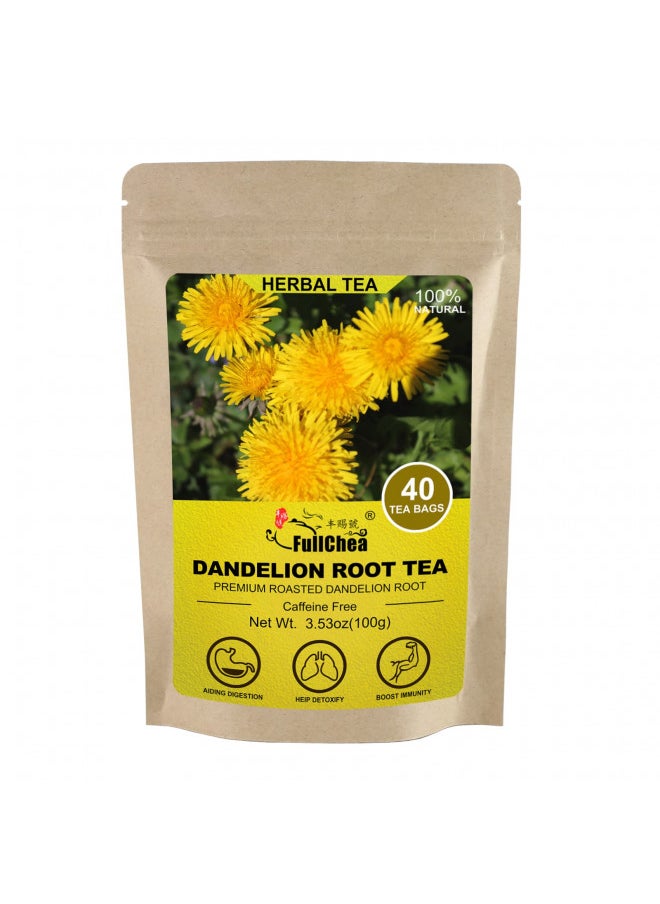 FullChea - Dandelion Root Tea Bags, 40 Teabags, 2.5g/bag - Premium Roasted Dandelion Root - Non-GMO - Caffeine-free - Detox Herbal Tea - Helps Improve Digestion & Immune System