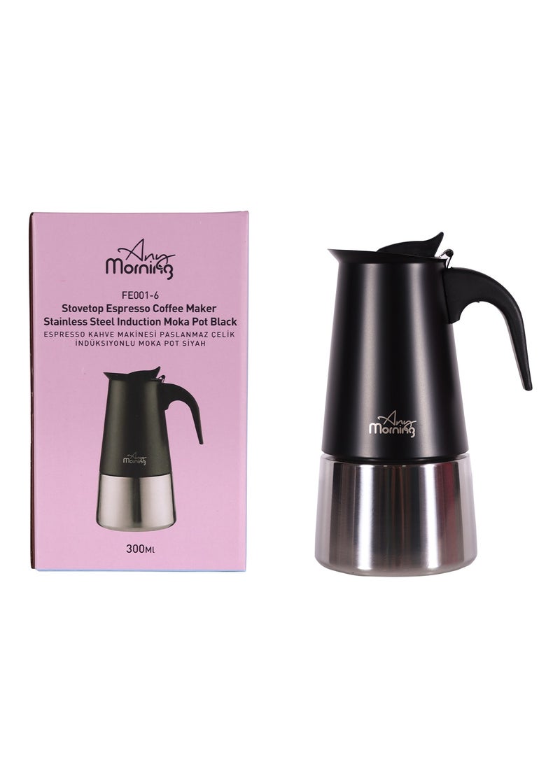 Any Morning Stovetop Stainless Steel Espresso Coffee Maker 300ML Black