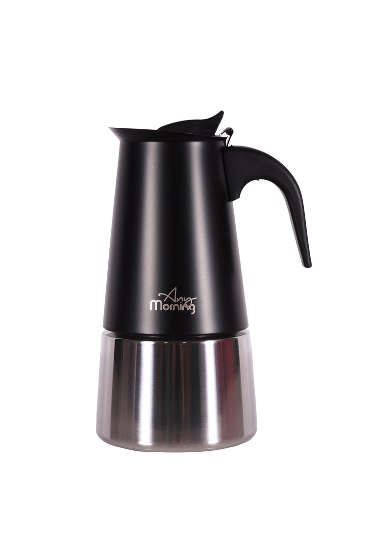 Any Morning Stovetop Stainless Steel Espresso Coffee Maker 300ML Black