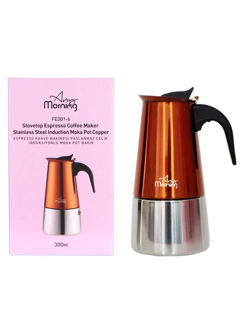 Any Morning Stovetop Stainless Steel Espresso Coffee Maker 300ML Copper