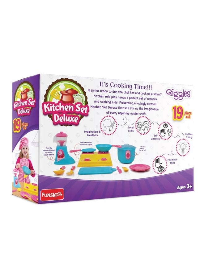 - Kitchen Set Deluxe, 19 Piece Colourful Pretend And Play Cooking Set, Language And Social Skills,Role Play, 3 Years & Above, Preschool Toys