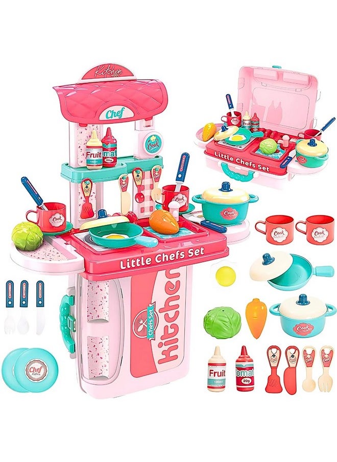 Kitchen Set Toys For Girls With Cooking Utensils, Little Chef Realistic Miniature Pretend Role Play Food Party For Boys Girls