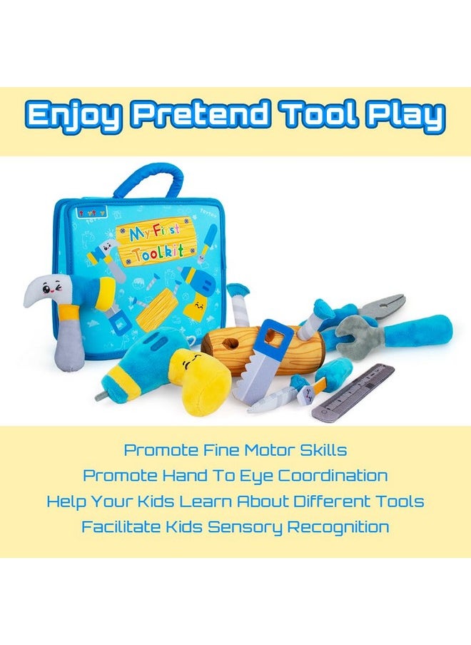 My 1St Toolbox Playset, Baby Tool Set For 1 Year Old, Pretend Play Construction Toy With Zippered Tool Box, Montessori Stem Plush Tool Kit Toys Birthday Gift For Toddlers Girls Boys