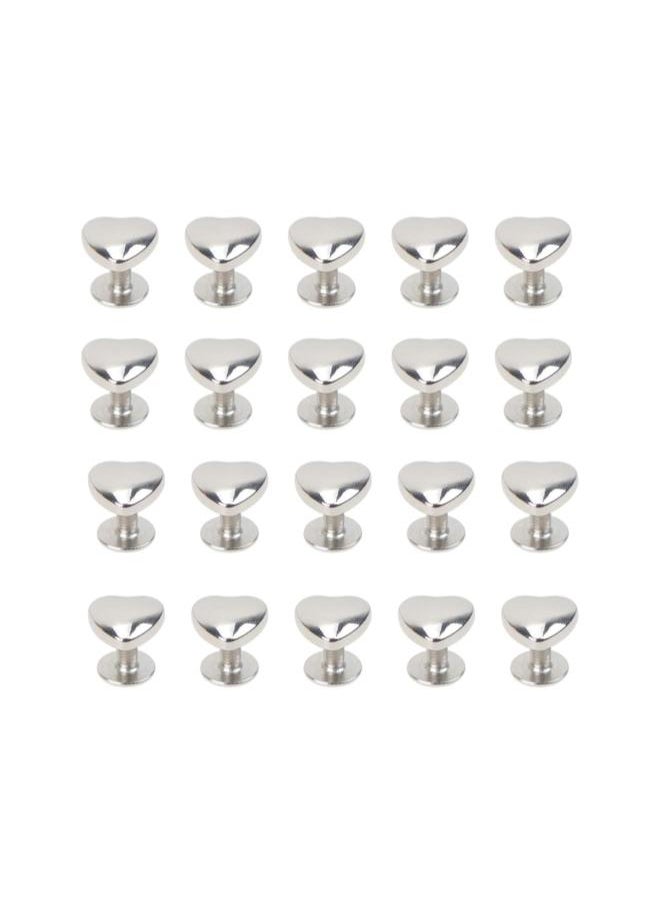 Metal Heart Shape Decoration Stud Rivets for Belt Clothes Purse Handbag Leather Craft DIY Embellishments Accessories 20pcs (Silver)