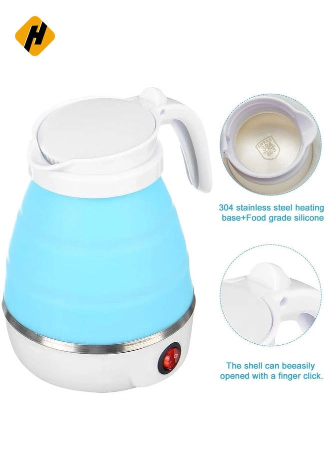 Portable Folding Electric Kettle Fast Boiling Foldable Electric Kettle for Travel Food Grade Silicone Boil Dry Protection Electric Kettle with Separable Power Cord for Hiking Camping